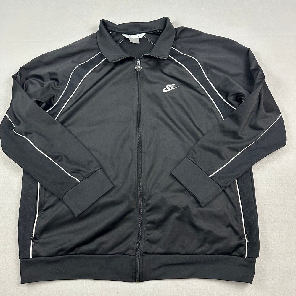 Vintage Nike Jacket Men XL Black White Full Zip Track Windbreaker Swoosh Y2K